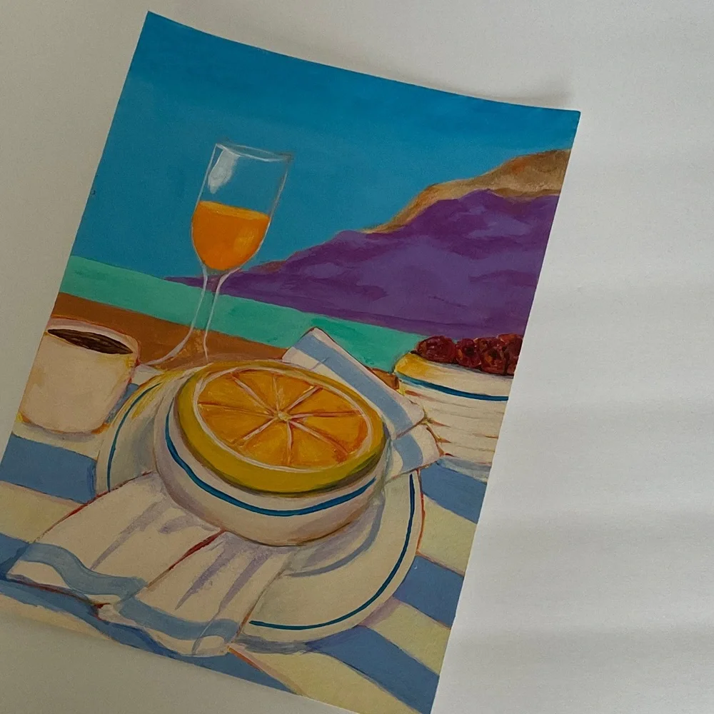 Original Artwork Colorful Acrylic Beachside Still Life Painting With Fruit - Picture 8 of 14